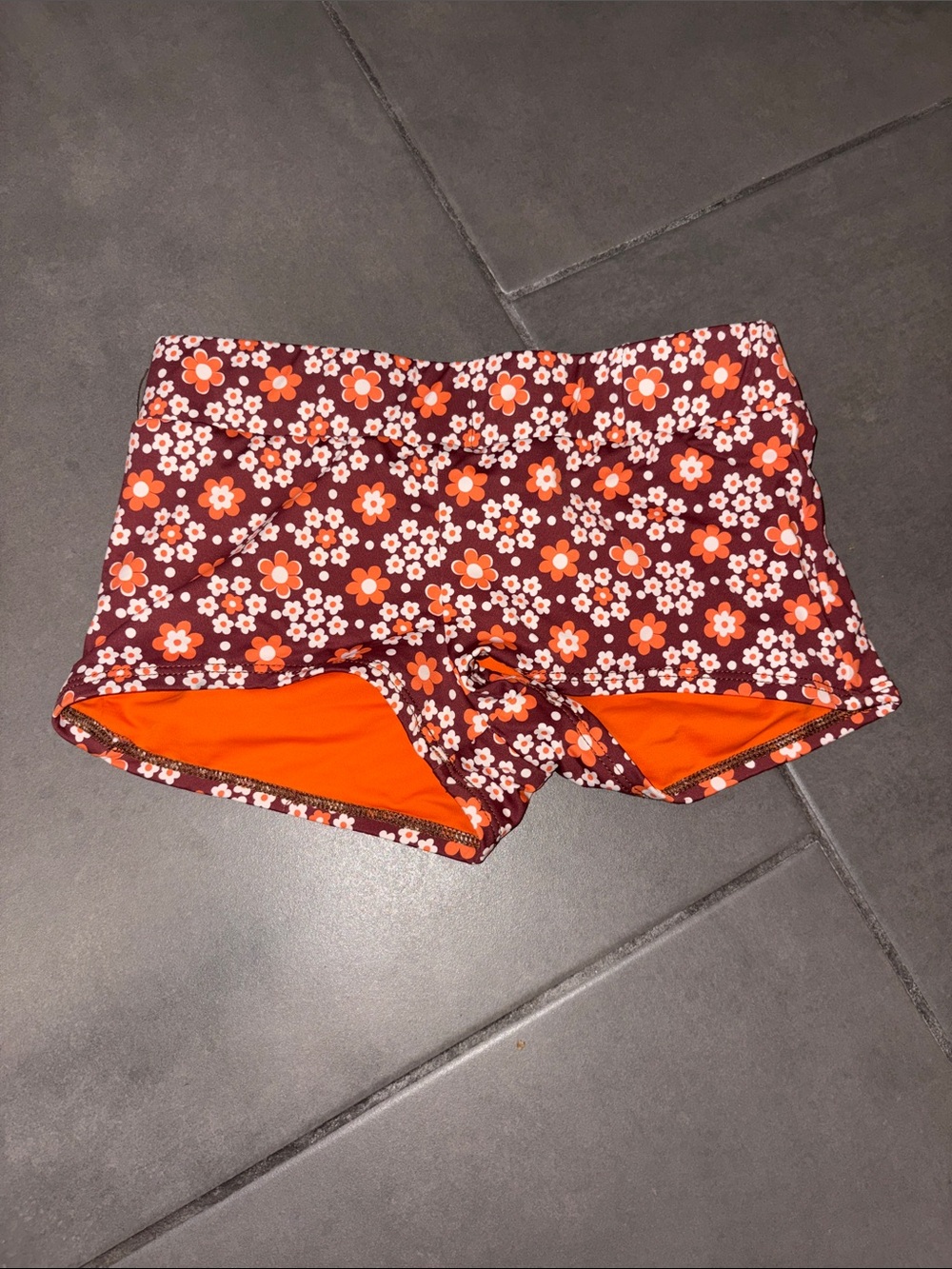 Frankie's Bikinis Floral Swim Shorts in Burgundy and Orange